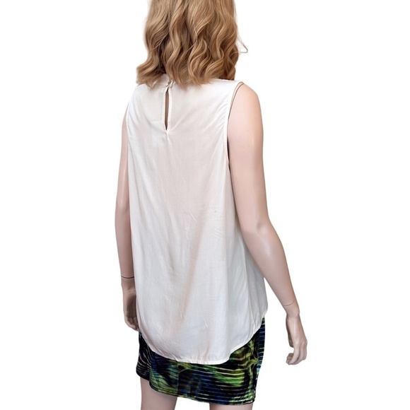 J. Jill Blouse Top Tank Shirt Mock Neck 100% Rayon Ivory Keyhole back Hi Low - Picture 6 of 14